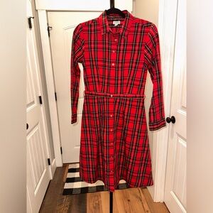 J Crew Size 4 Red Plaid Button-Up Shirt Dress